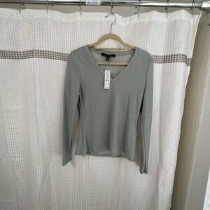 Gray Scoop Neck Long Sleeve shimmery Blouse